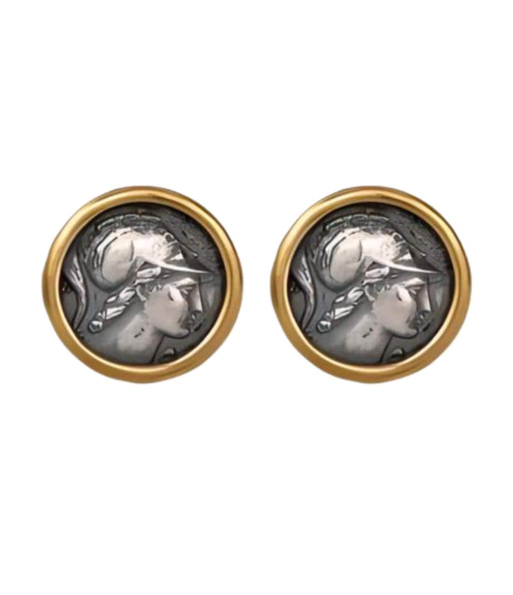 Athena Greek Coin Cufflinks: Silver & Gold Plated, Antique Design