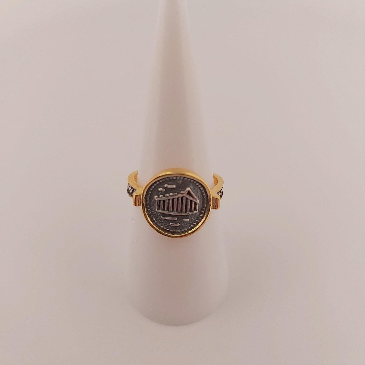 Parthenon Temple Ring, Silver Gold Plated, Acropolis Design, Statement Ring