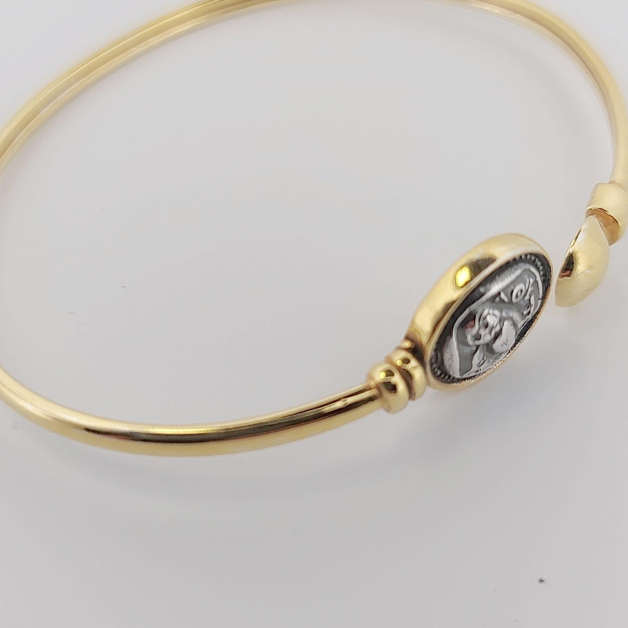 Owl Bracelet, Silver Gold Plated Bangle, Greek Mythology Inspired, Adjustable Bangle