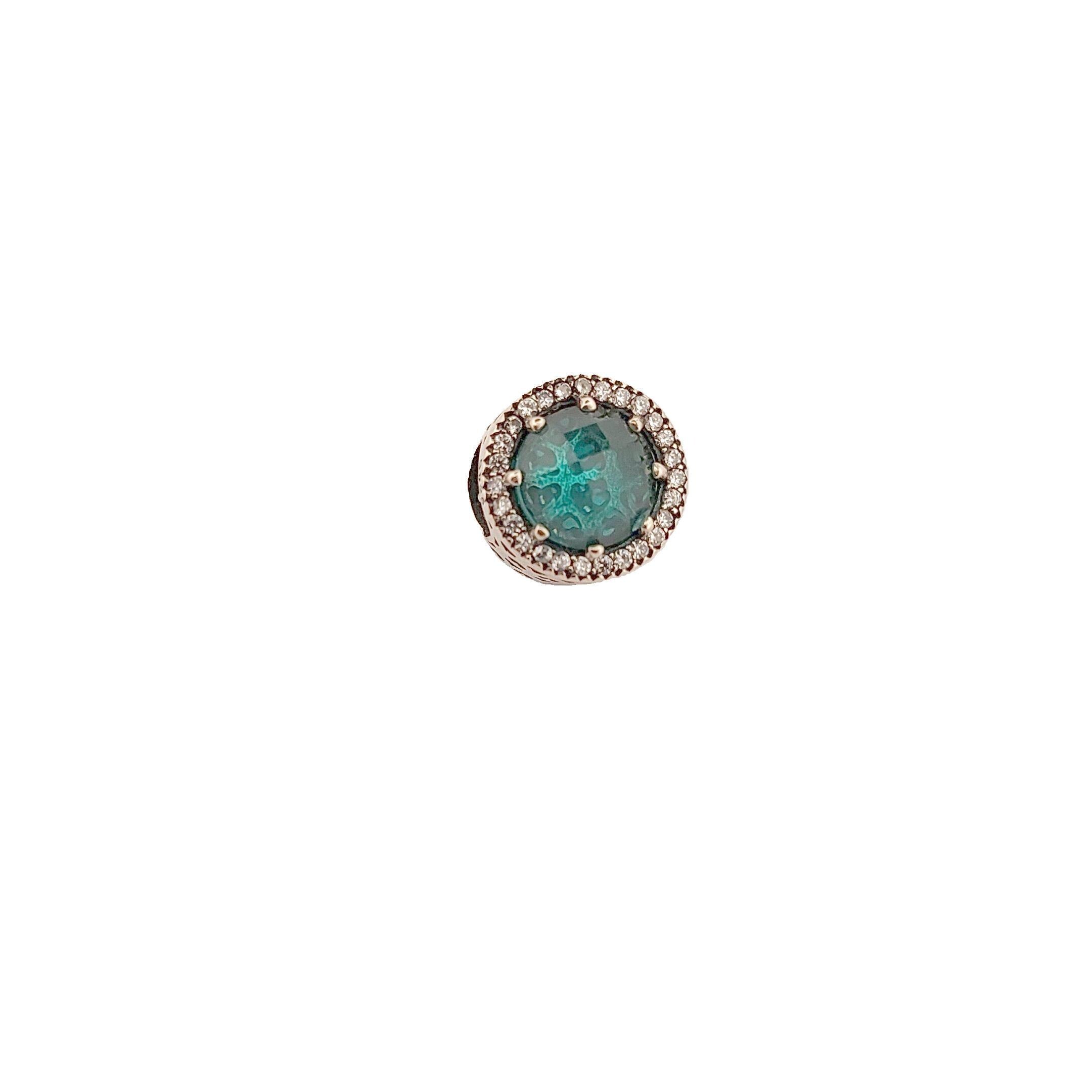 Zircon Silver Charm Bead, Greek Design Bracelet, Turquoise Crystal. Sterling Silver