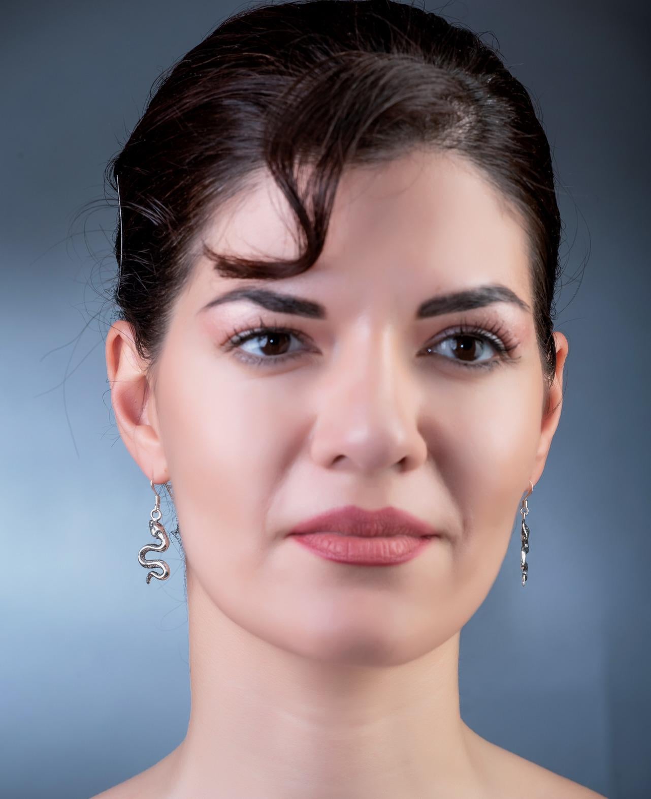 Sterling Silver Snake Earrings: Greek Mythology Serpent Dangle