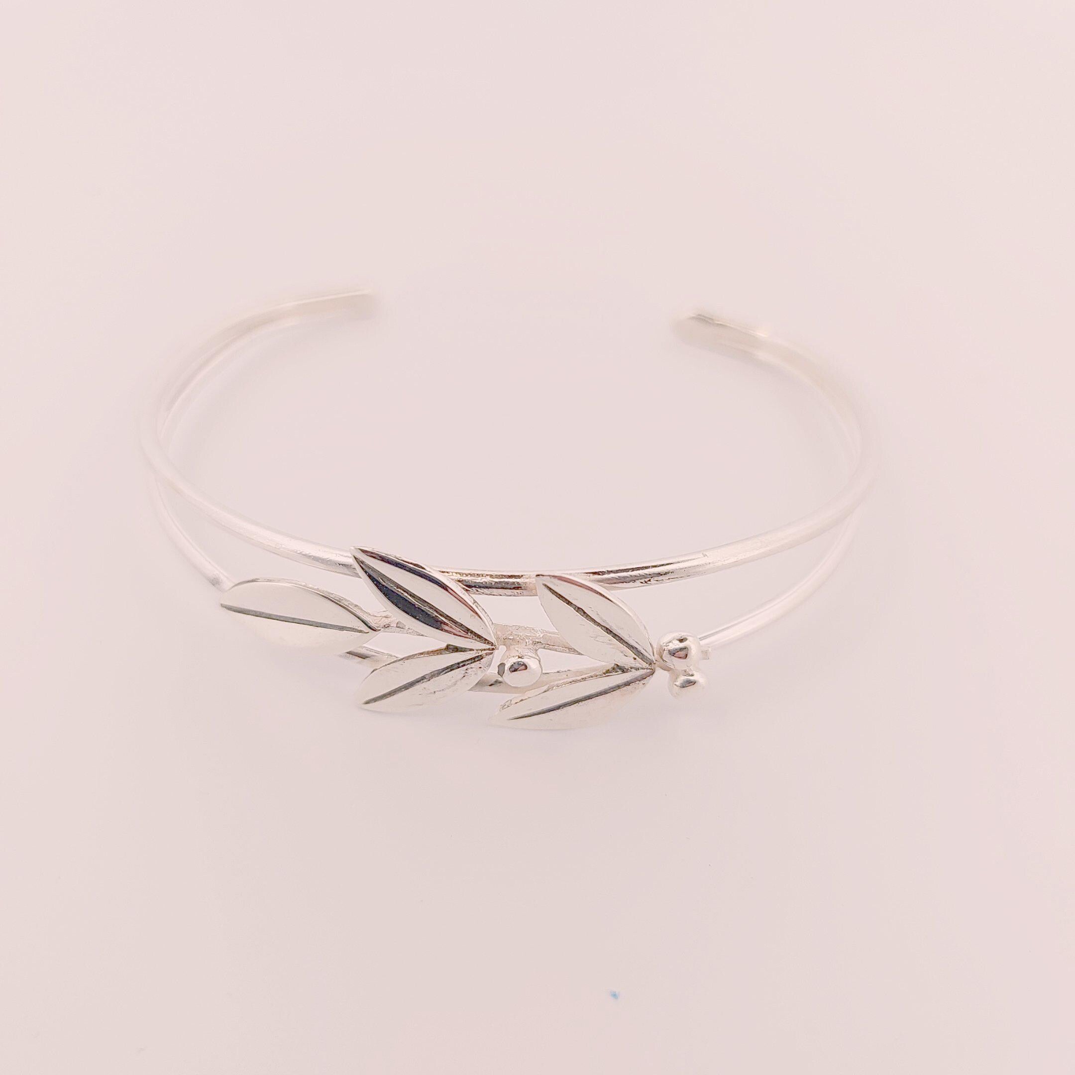 Silver Olive Leaf Bracelet: Greek Inspired Dual-Band Cuff