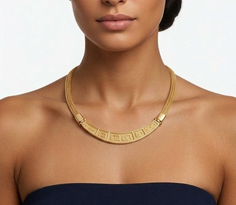 Gold Plated Necklace – Greek Key Jewelry with Byzantine Chain & Layered Gold Chains