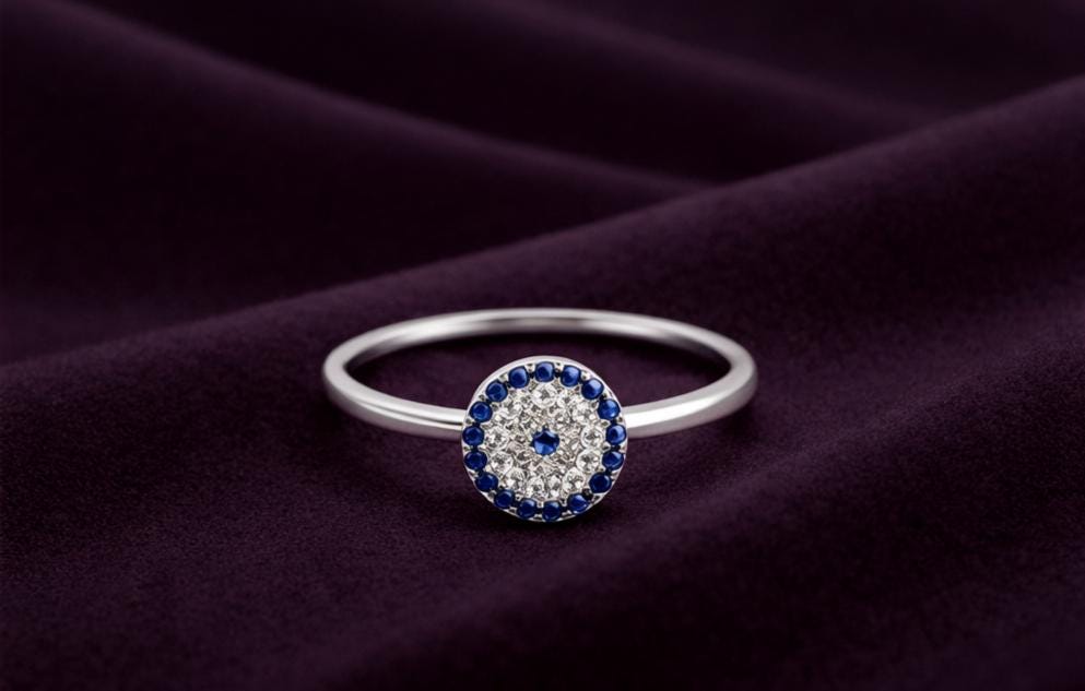 Evil Eye Ring Silver 925 With Zircon Pavé - Minimalist Protective Circle Design