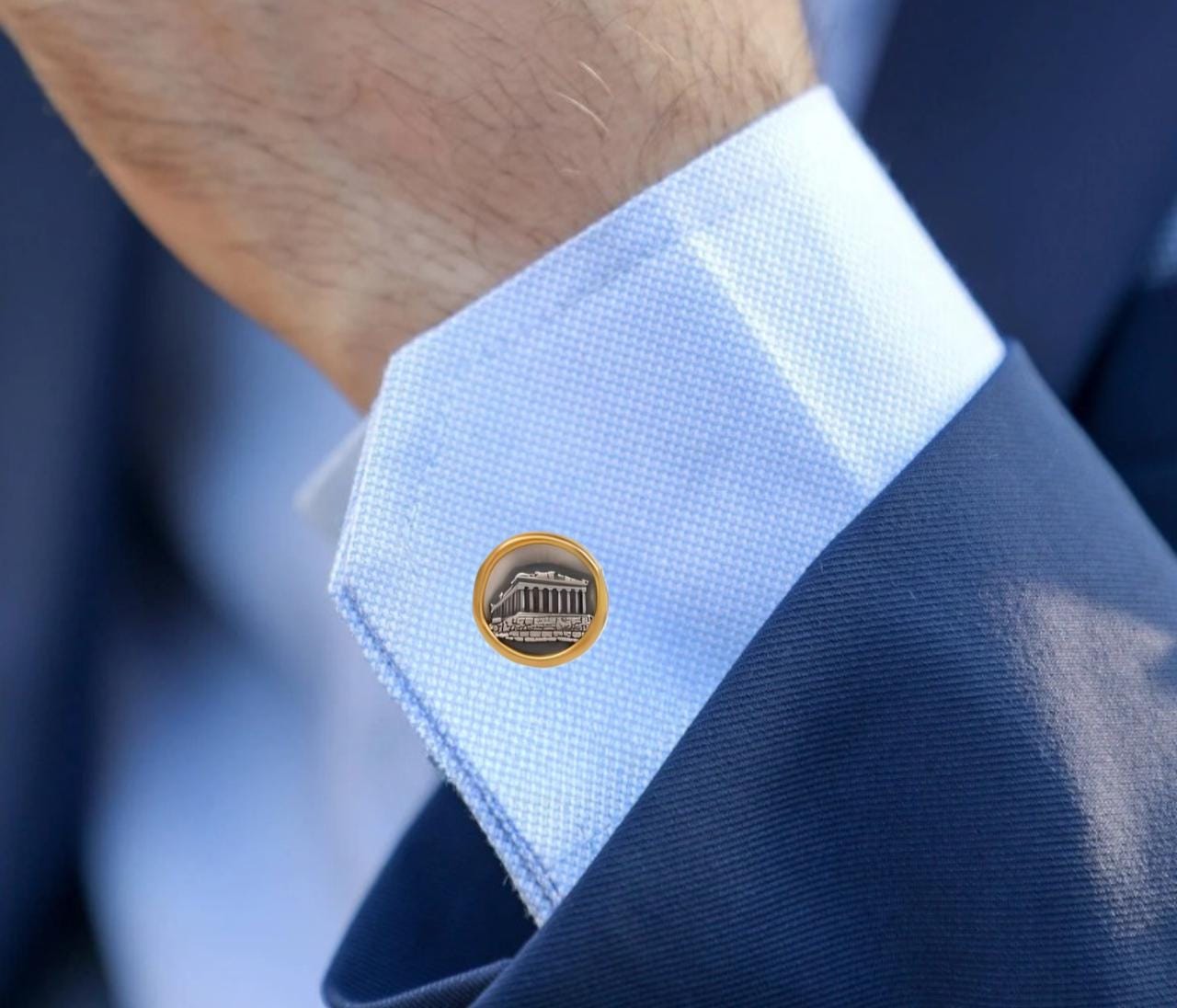 Parthenon Cufflinks: Silver & Gold Plated Acropolis Design