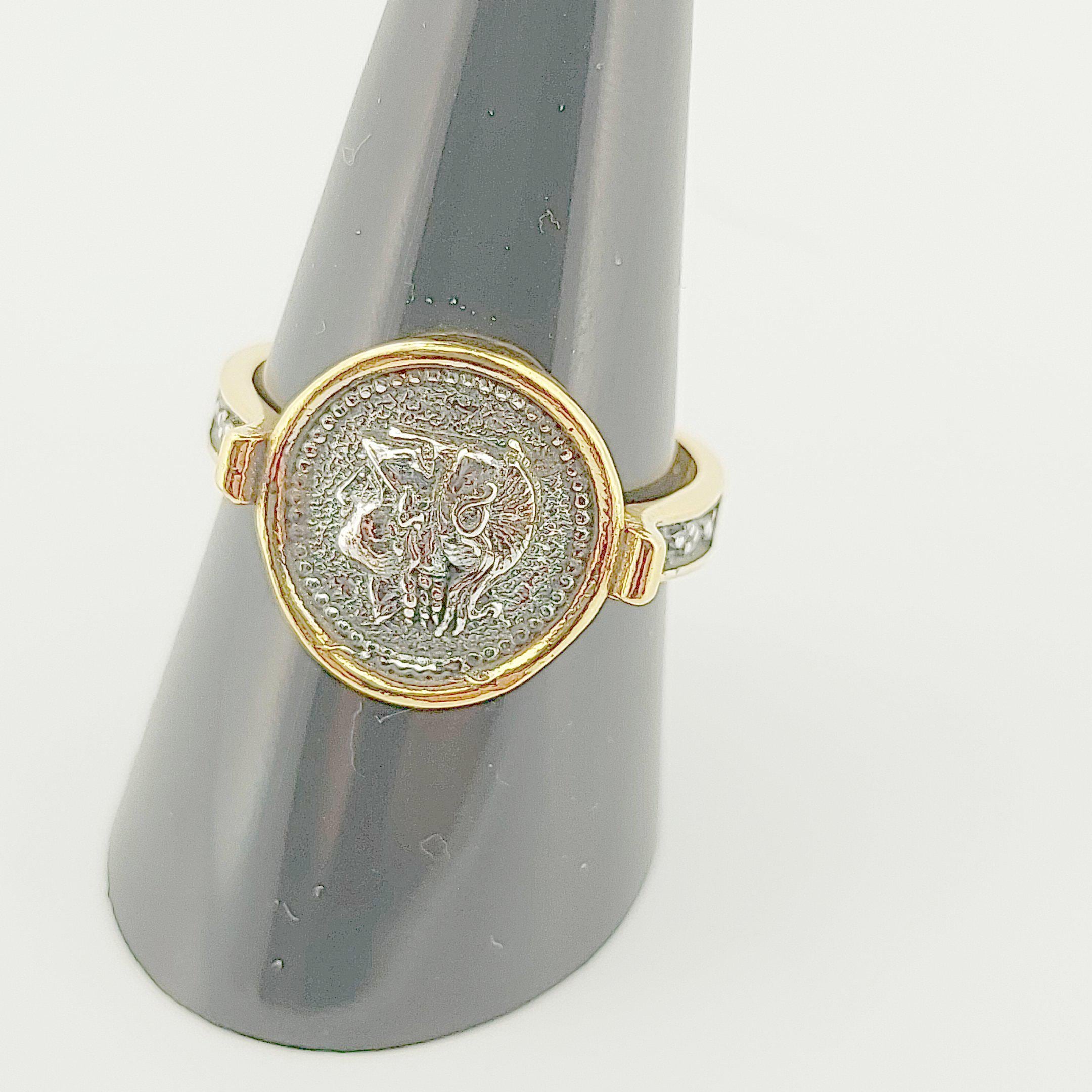 Goddess Athena Signet Ring, Sterling Silver Gold Plated, Greek Mythology Design