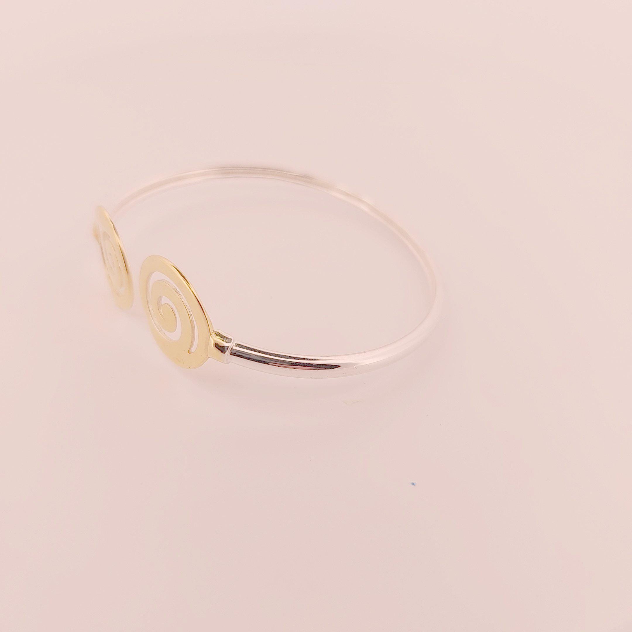 Gold Plated Spiral Bangle Bracelet: Greek Key Meander Design