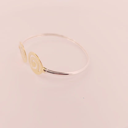 Gold Plated Spiral Bangle Bracelet: Greek Key Meander Design