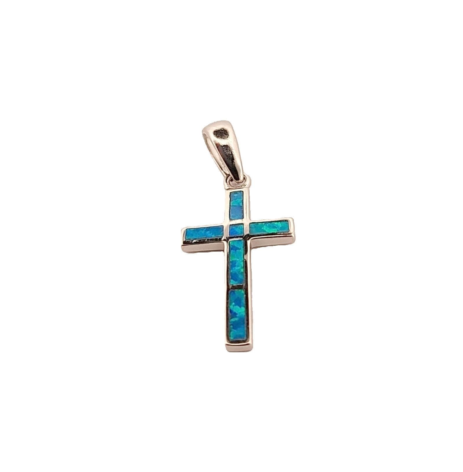 Sterling Silver Blue Opal Cross Pendant