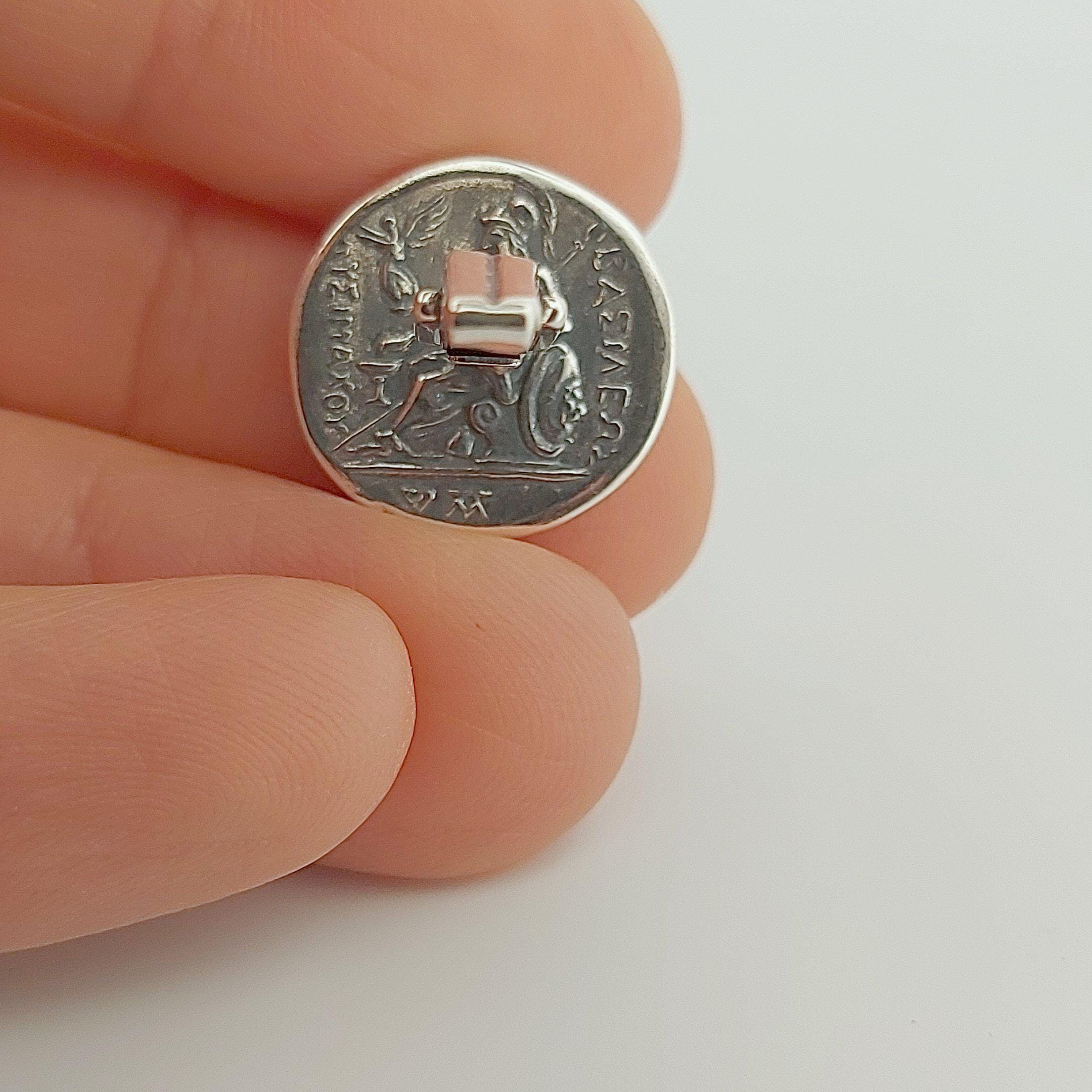 Sterling Silver 925 Alexander The Great Cufflinks, Round Design, Classical Style