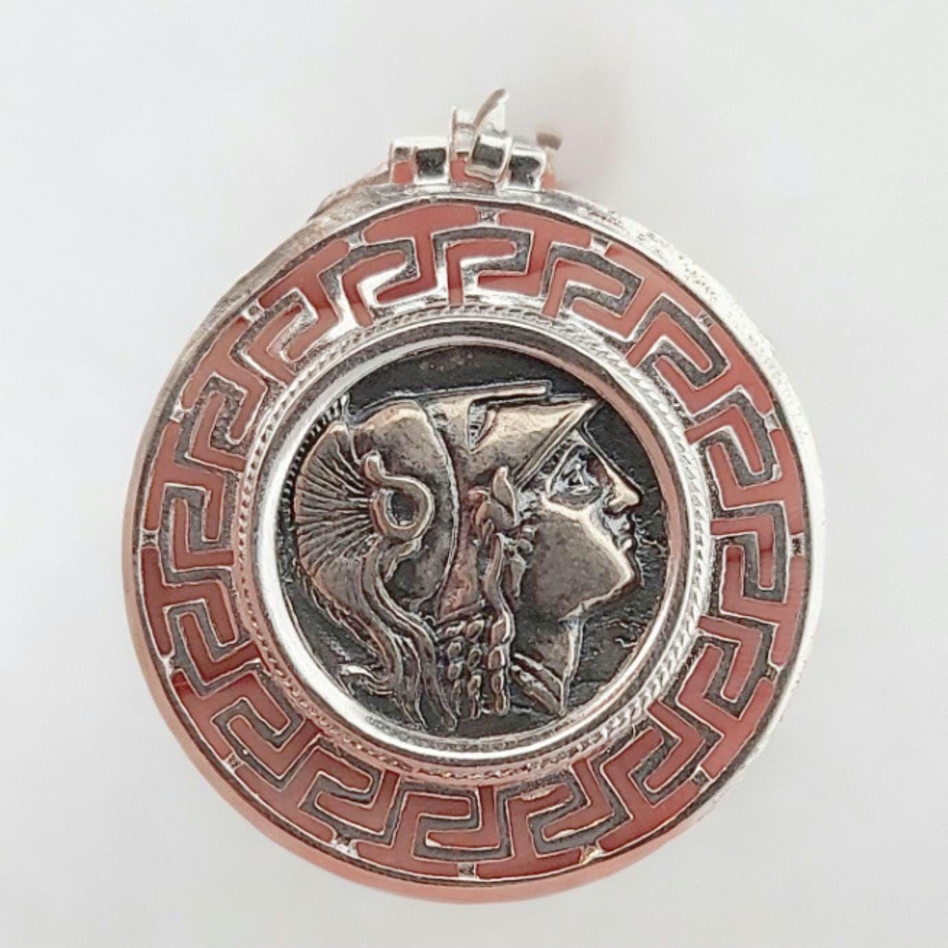 Sterling Silver Athena Pendant: Greek Key Medallion