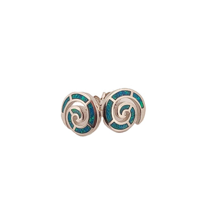 Blue Opal Greek Key Sterling Silver Stud Earrings