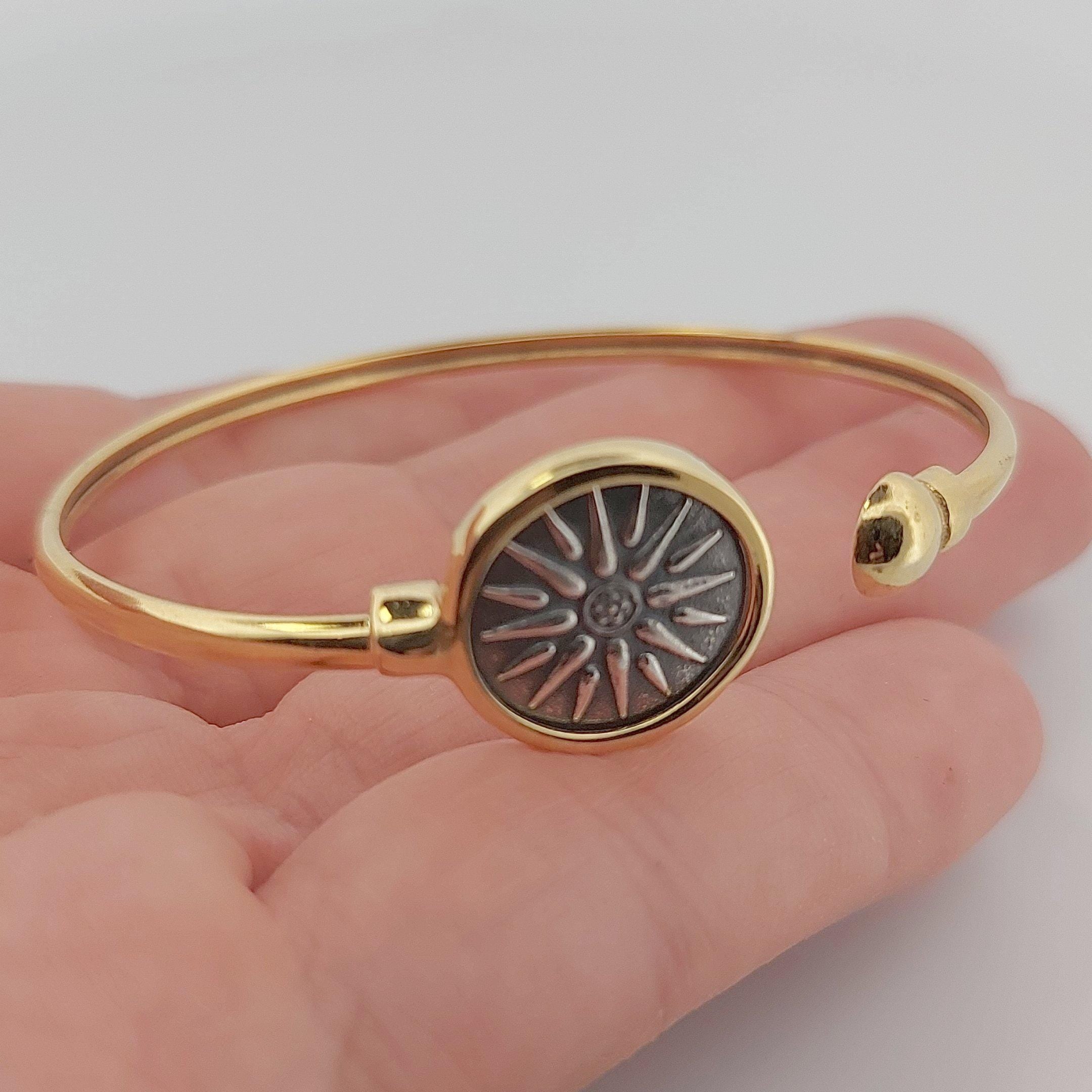 Gold Plated Vergina Star Bangle: Macedonian Sun Bracelet