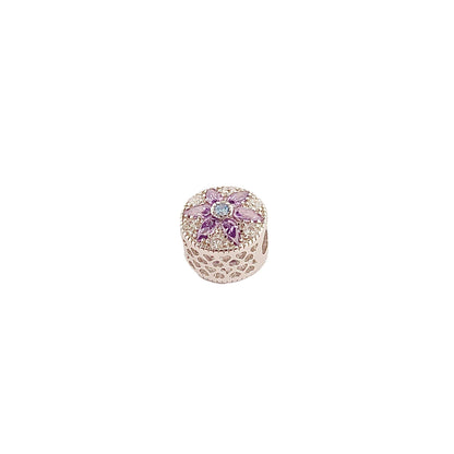Purple Opal Flower Charm Bead: Sterling Silver Greek Design