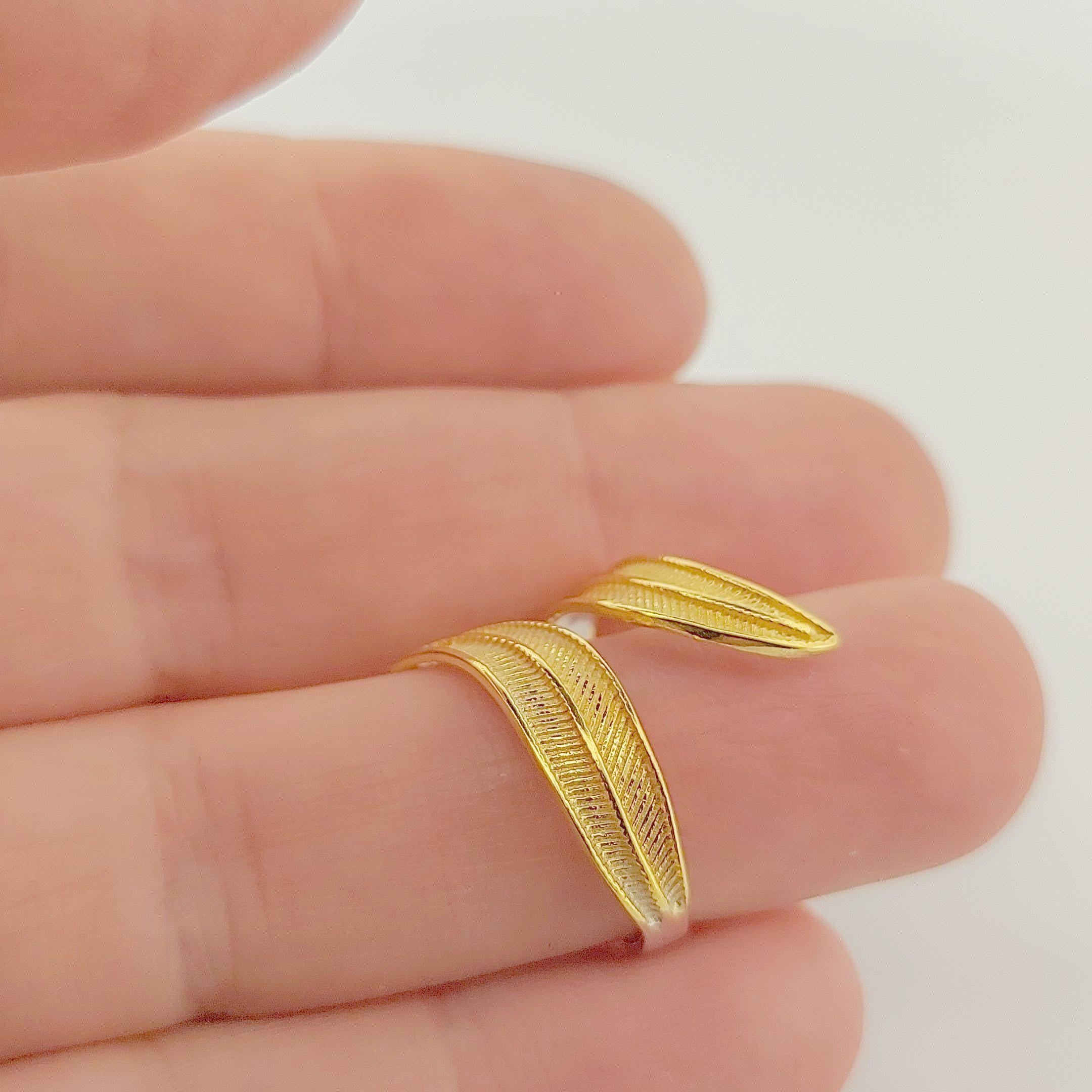 Gold Plated Adjustable Leaf Ring, Greek History Inspired Statement Ring, Ancient Motif