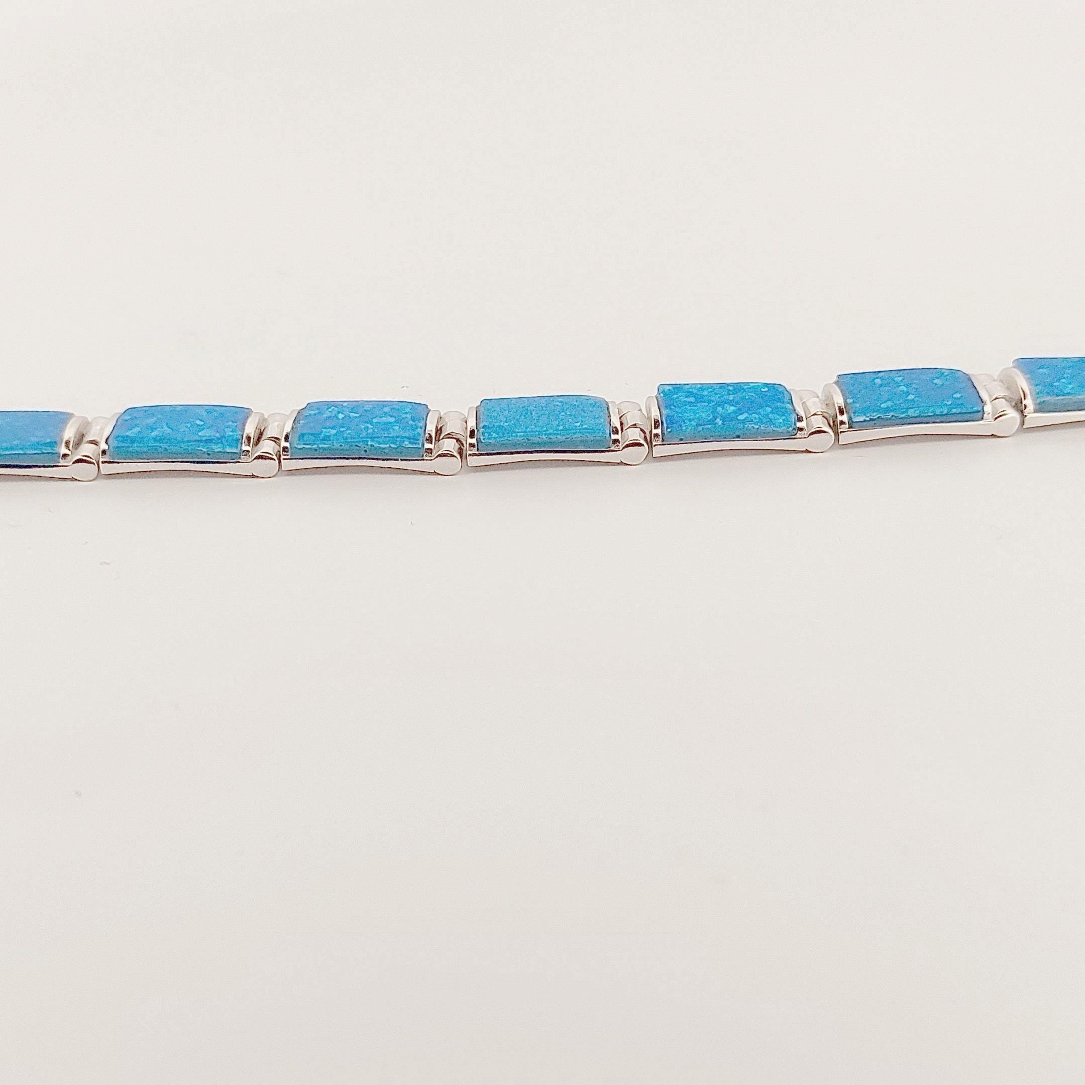 Sterling Silver Blue Opal Link Bracelet, Greek-Inspired Design