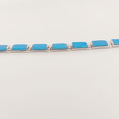 Sterling Silver Blue Opal Link Bracelet, Greek-Inspired Design