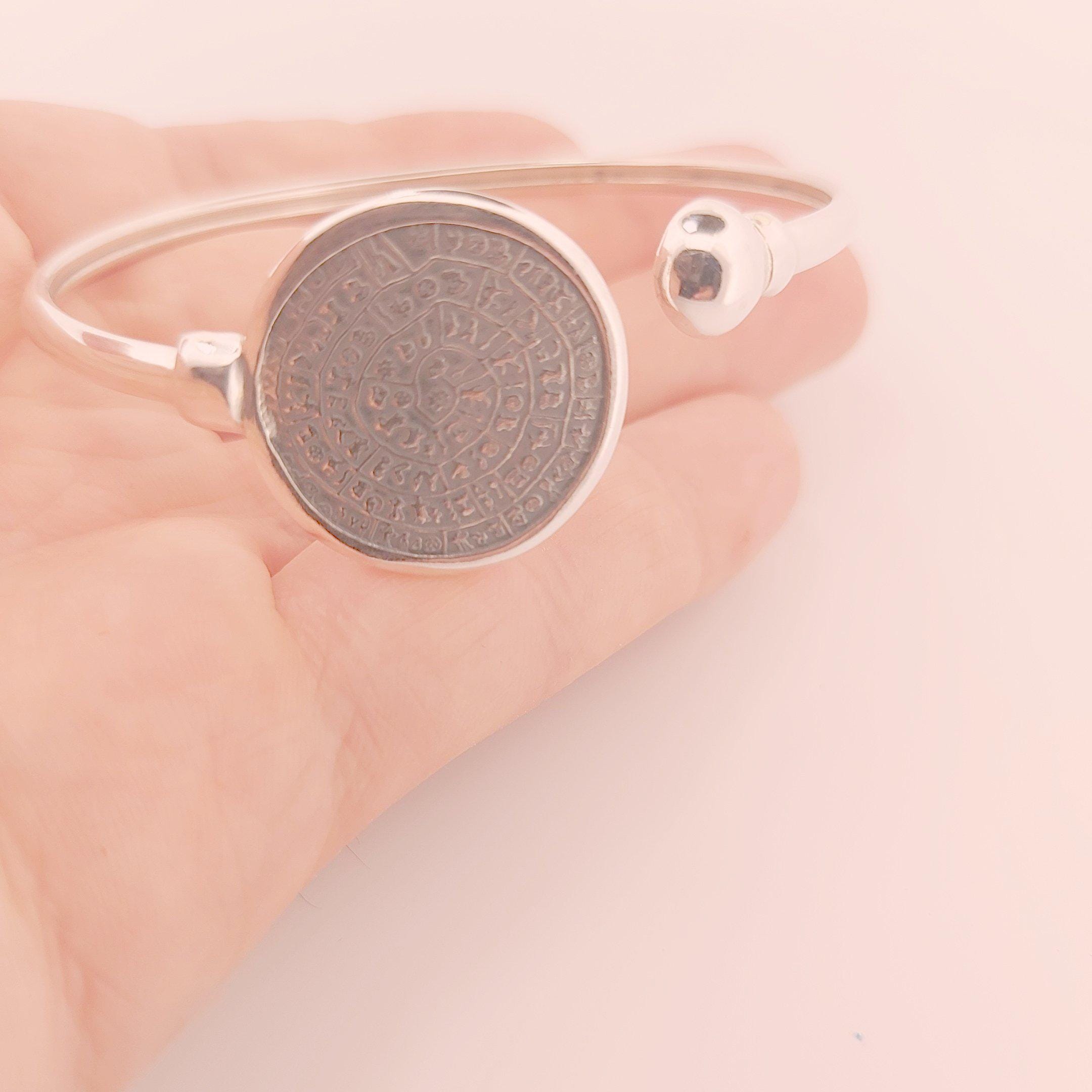 Sterling Silver Phaistos Disc Bracelet: Ancient Minoan Design
