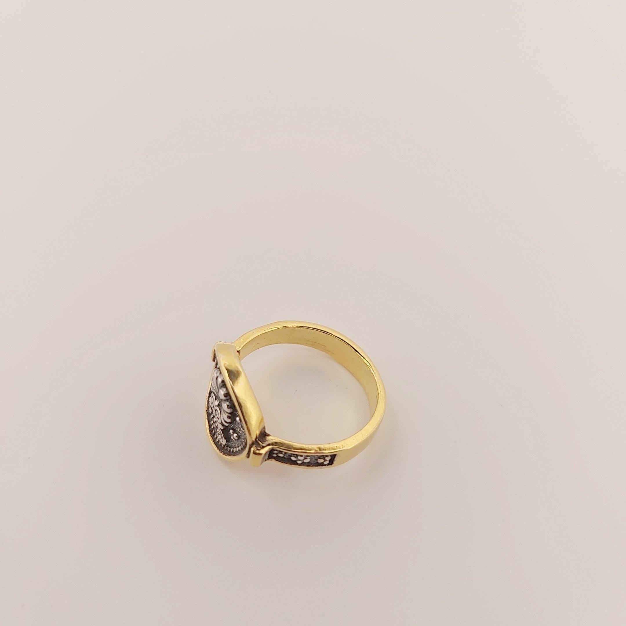 Silver Gold Plated Ring, Greek Architecture Design, Statement Ring