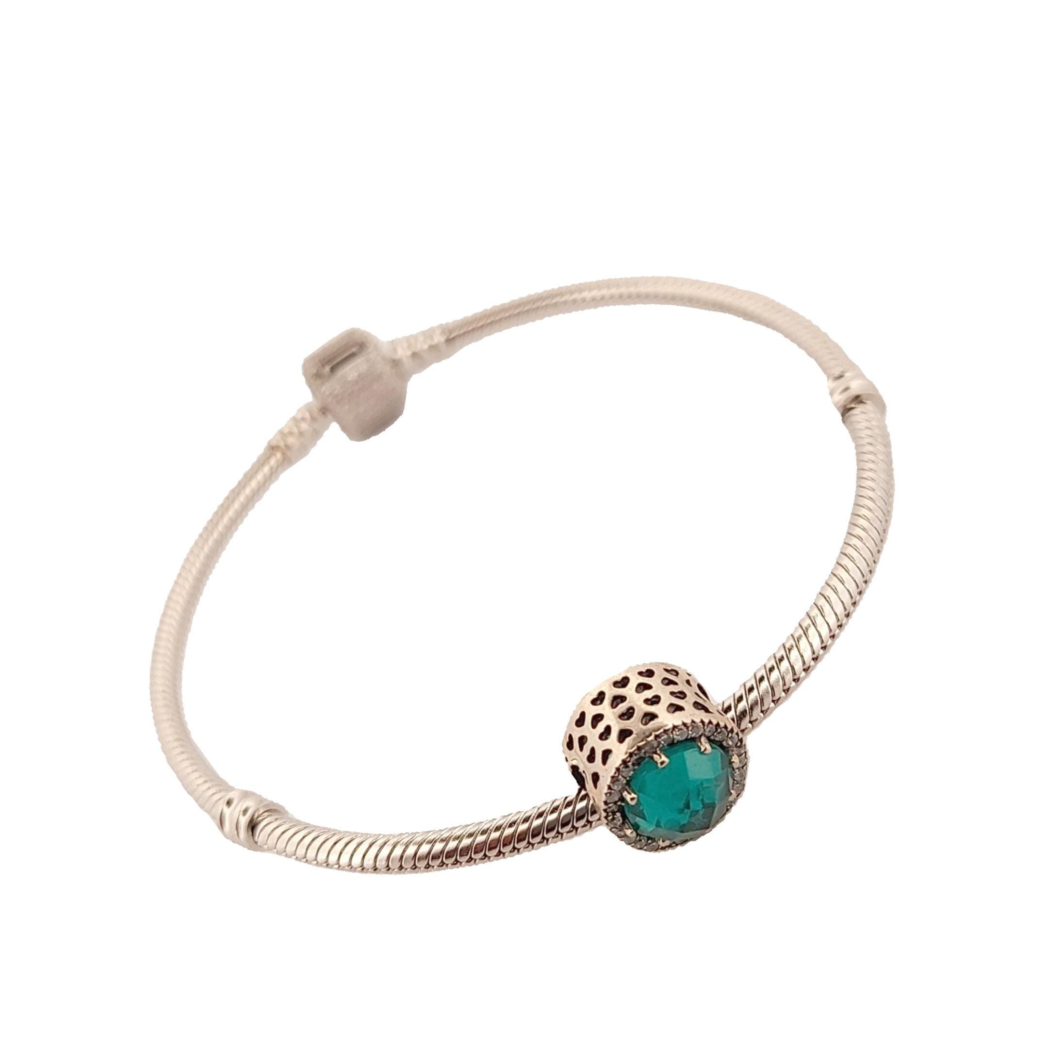 Zircon Silver Charm Bead, Greek Design Bracelet, Turquoise Crystal. Sterling Silver