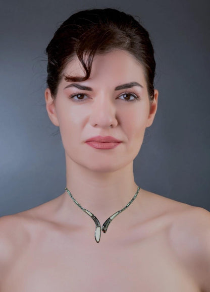 White Opal Greek Key Necklace, Sterling Silver, Meander Design