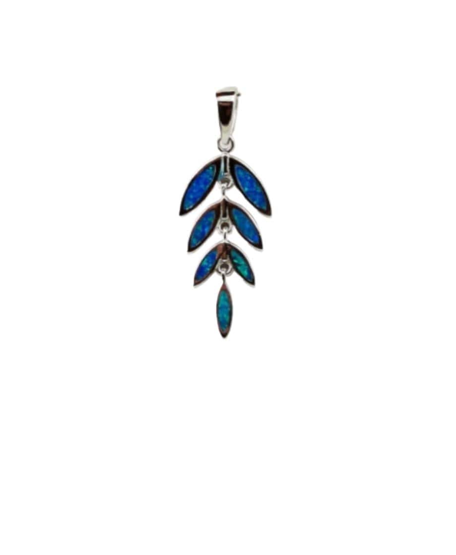 Blue Opal Olive Leaf Pendant: Sterling Silver Greek Design
