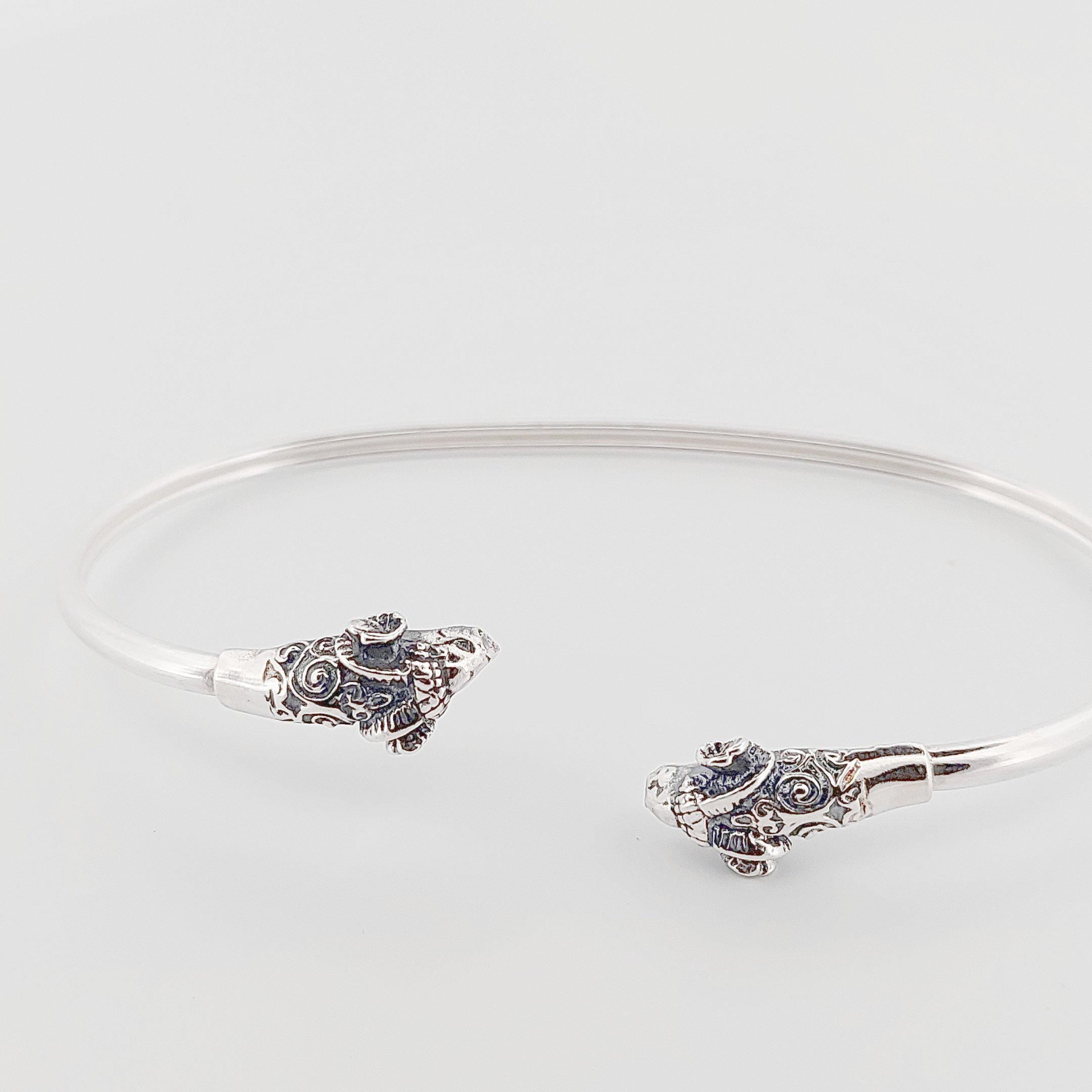 Ram head silver bangle bracelet