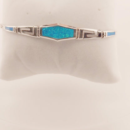 Sterling Silver Blue Opal Link Bracelet with Greek key Meander, Greek-Inspired Design