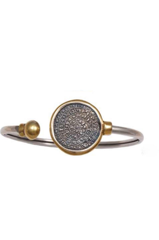 Gold-Plated Phaistos Disc Bracelet: Sterling Silver Ancient Minoan Jewelry