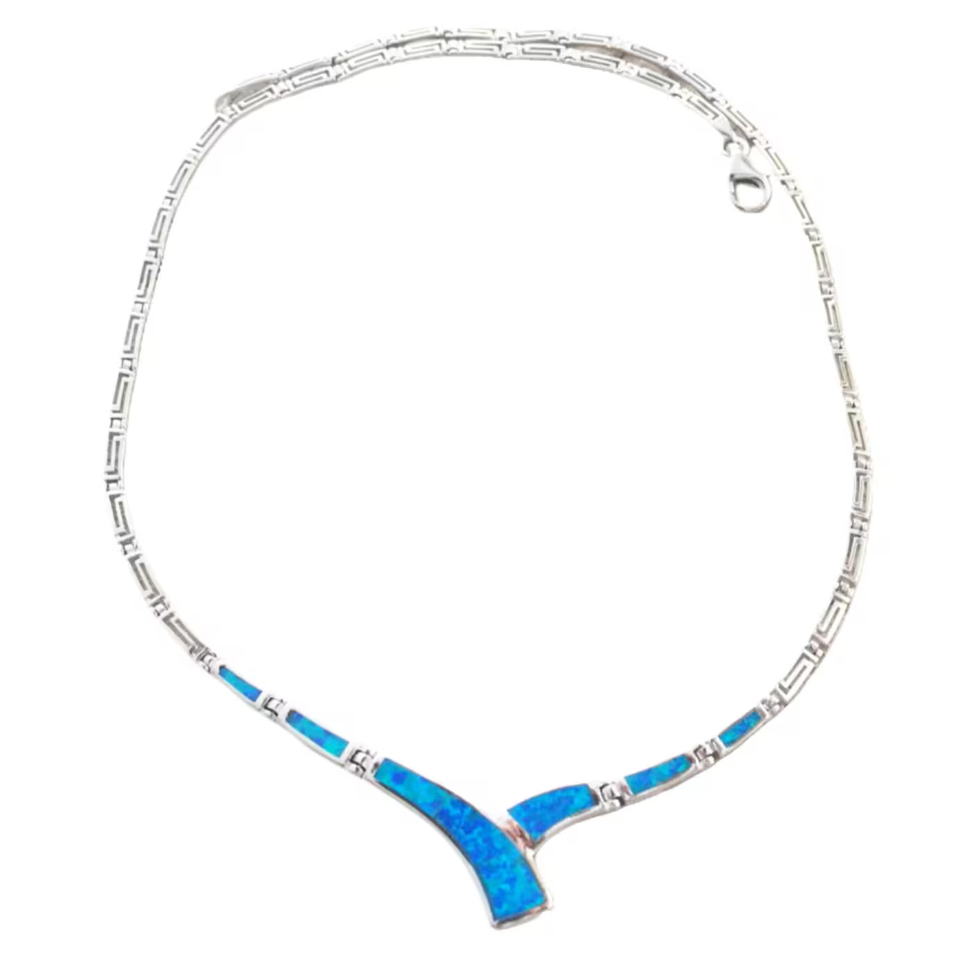 Sterling Silver 925 Blue Opal Collar Necklace, Greek-Inspired Design